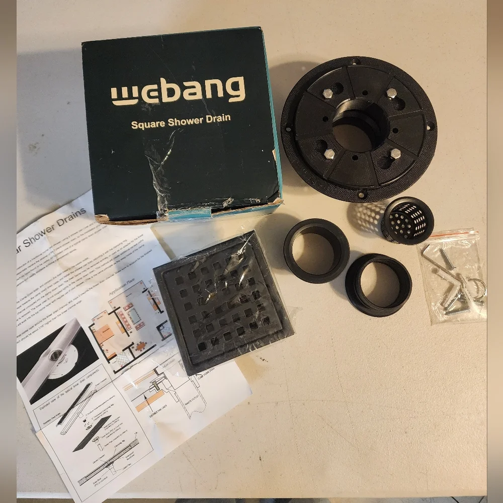 Webang 4 X 4 Inch Square Shower Floor Drain Black Stainless Steel Matte